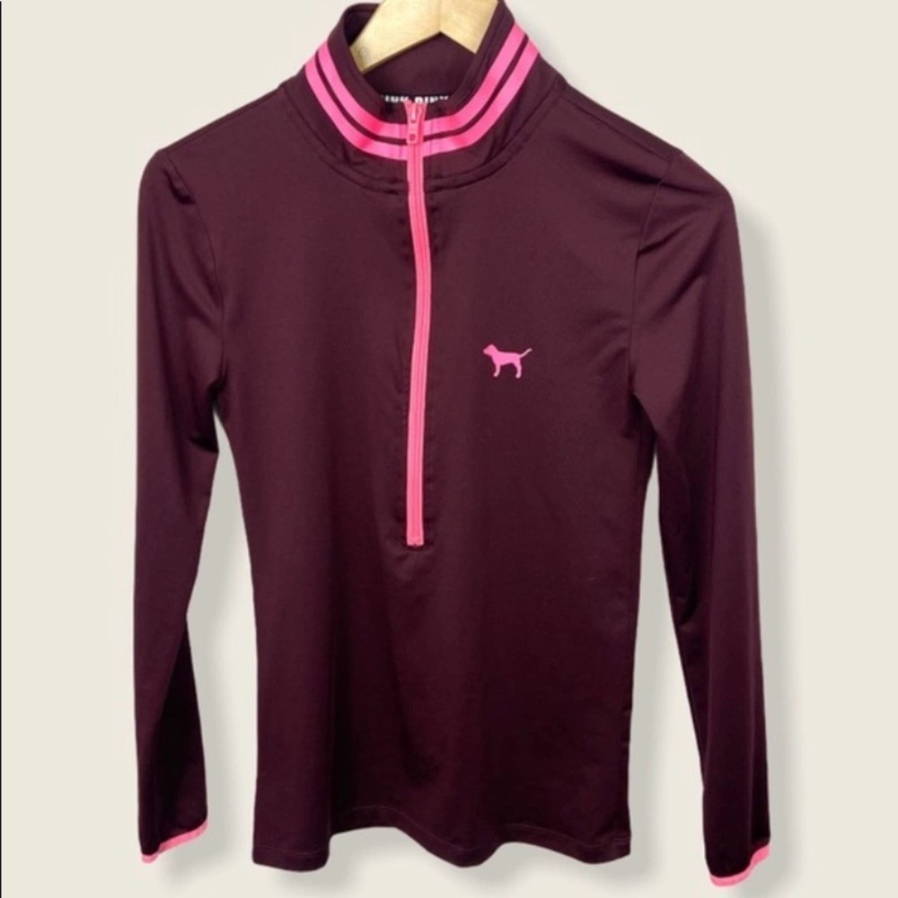 Victoria's Secret PINK Ultimate Pullover Quarter Zip Women's Shirt Maroon Size S - Picture 3 of 4